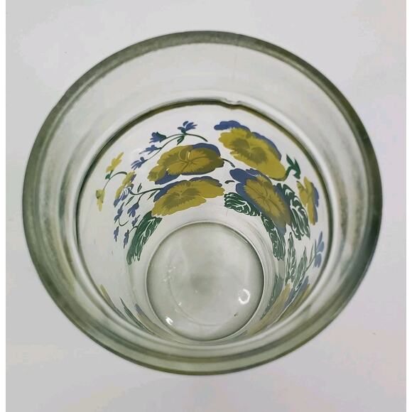 VTG Anchor Hocking Blue And Yellow Pansies 1980s Drinking Glass 6” - Picture 6 of 7